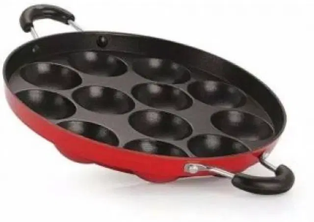 ZODEX 12 Cavities Non Stick Appam Patra with Lid and Side Handle, Multicolor, 21 cm