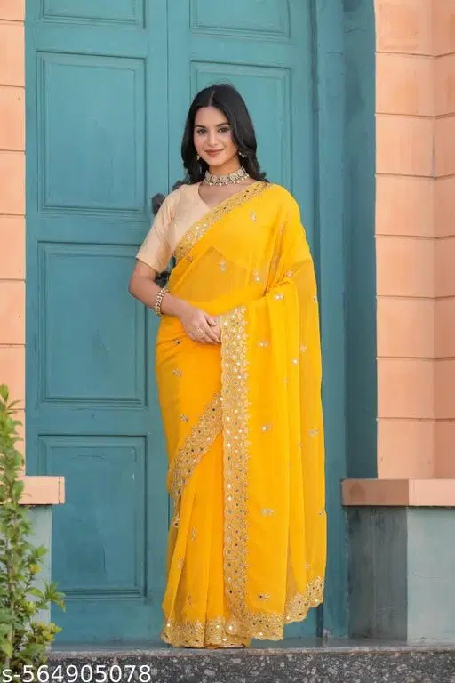 Festive Yellow Saree for Women (Yellow)