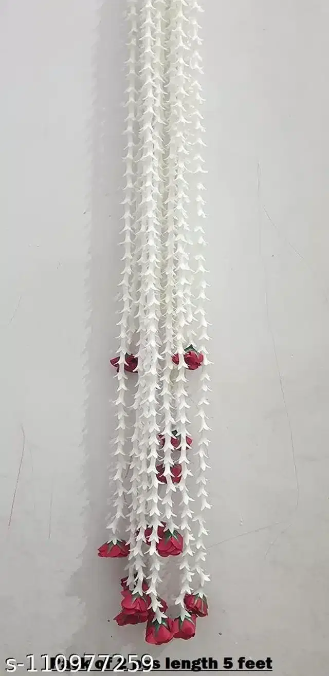 Beautiful Flower Toran, White & Maroon, 5 Feet, Pack of 2