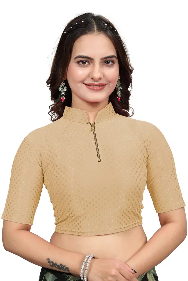 Cotton Lycra Solid Stitched Blouse for Women (Beige, 28)