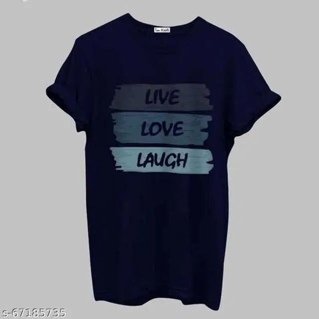Ruggstar Casual Printed Round Neck T-Shirt For Men (Navy, M)