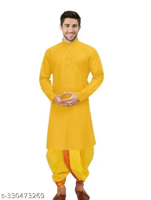 Kurta Set for Men (Yellow, M)