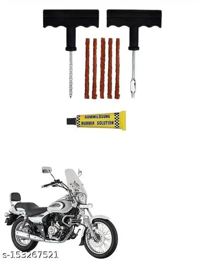Tubeless Tyre Puncture Repair Kit for Bajaj Avenger 220 Cruise, Multicolor, Set of 8