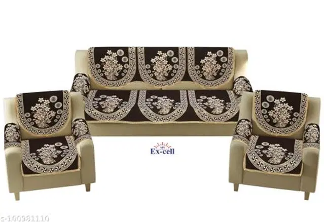 Polycotton 5 Seater Sofa Covers, Brown, Set of 1