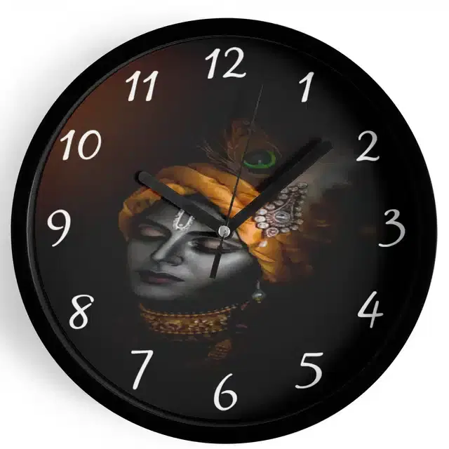 Analog Lord Krishna Wall Clock for Home, Black, 7 Inches