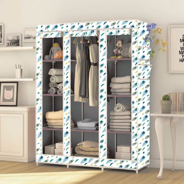 Plastic Printed Collapsible Wardrobe, Grey