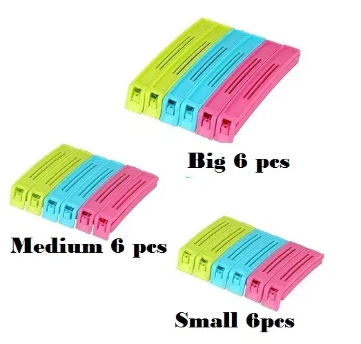 Plastic Food Bags Airtight Vaccum Sealer Clips, Multicolor, Set of 18