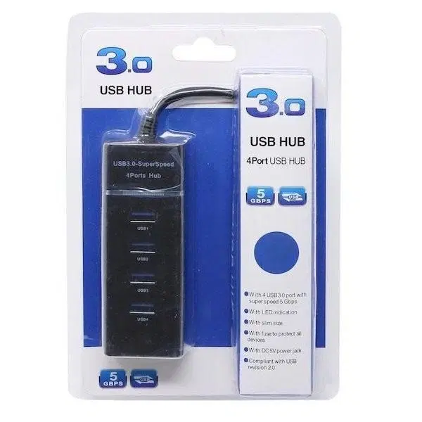 Hi-Speed Data Transfer Portable 4 Ports 3.0 USB HUB, Black