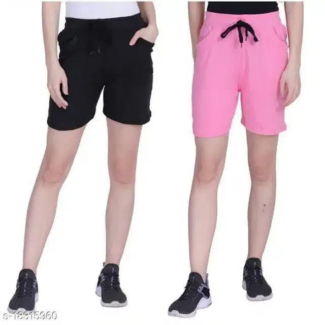 Shorts for Women, Pack of 2 (Black & Pink, 30)