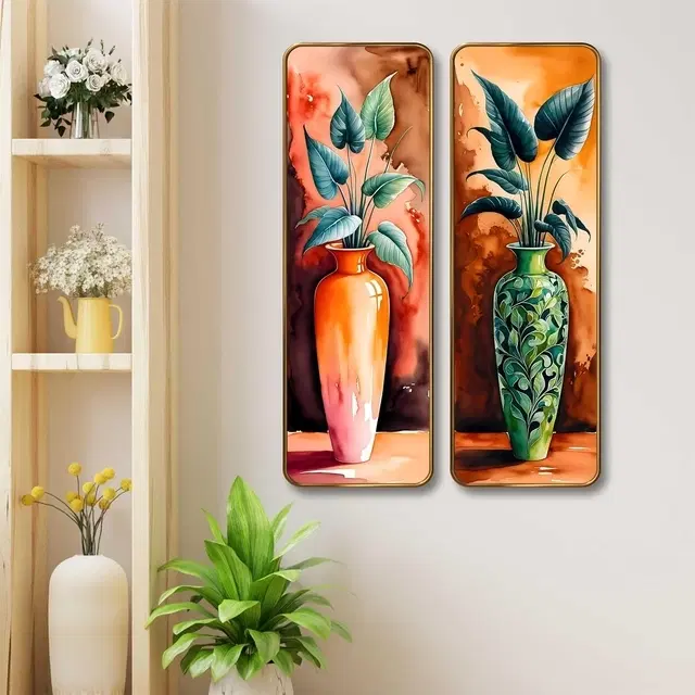 Kc Arts Uv Coated Beautiful Flower Vase Art Wall Hanging 6x18in Pack Of 2