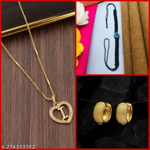 Combo of Pendant with Thread Bracelet & 1 Pair Earrings for Women, Set of 3 (Multicolor)