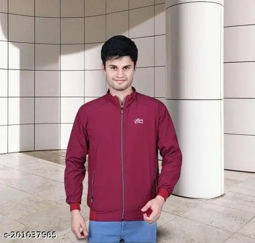 Polyester Jacket for Men (Maroon, L)