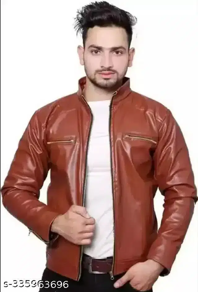 PU Jacket for Men (Tan, M)