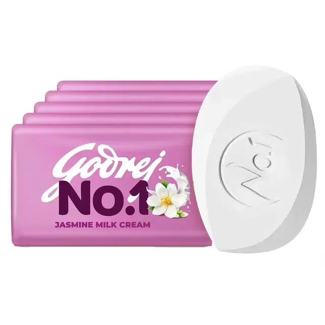 Godrej No.1 Jasmine & Milk Cream Bathing Soap 5X100 g (Buy 4 Get 1 Free)