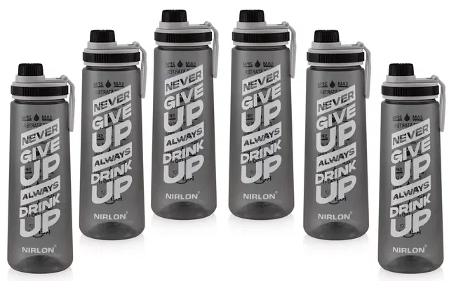 Nirlon Clear Sip Motivational Fitness Sport Water Bottle 800Ml Set Of 6 & Time Maker, Leak-Proof, Bpa-Free, Toxin Free Plastic Drink Bottle Design For Unisex At Gym, School, Office ( Black )
