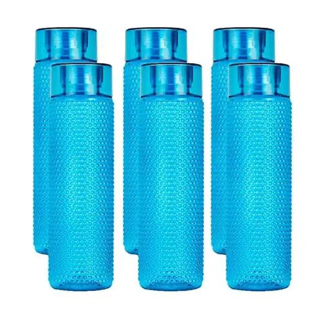 Airtight Plastic Water Bottle with Lid, Turquoise, 1000 ml, Pack of 6