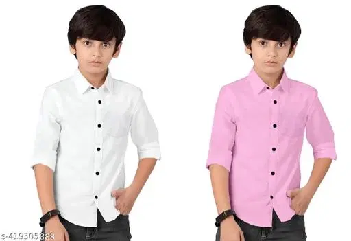 Solid Cotton Long Sleeve Shirt for Boys, Pack of 2 (Multicolor, 8-9 Years)