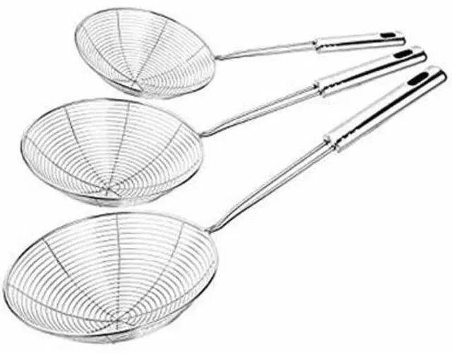 Stainless Steel Premium Quality Deep Fry Strainer, Silver, Pack of 3