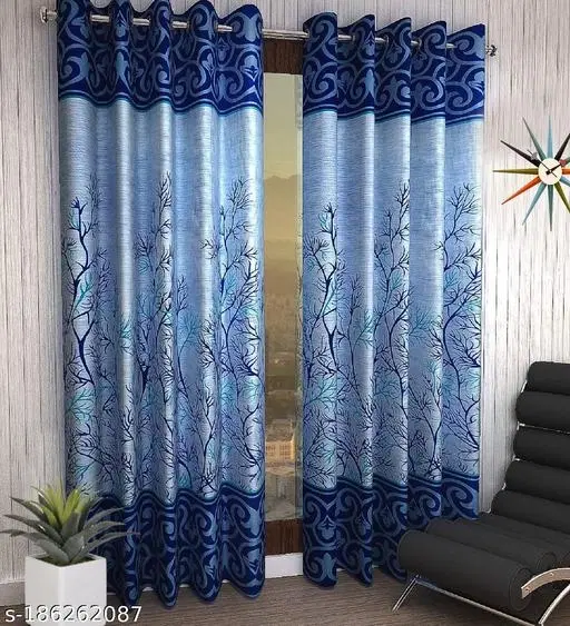 KANUSHI Industries® 2 Pieces Washable Polyster Panel Design Eyelet Window Curtain Set (Panel Blue)
