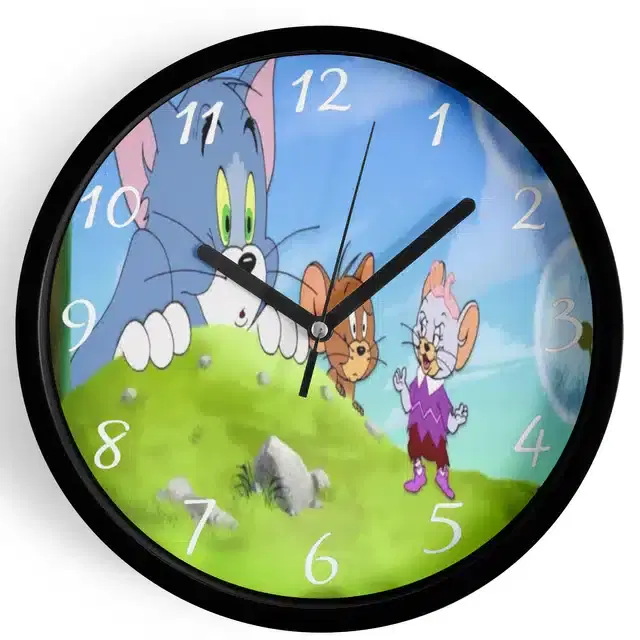 Analog Tom & Jerry Wall Clock for Home, Black, 7 Inches
