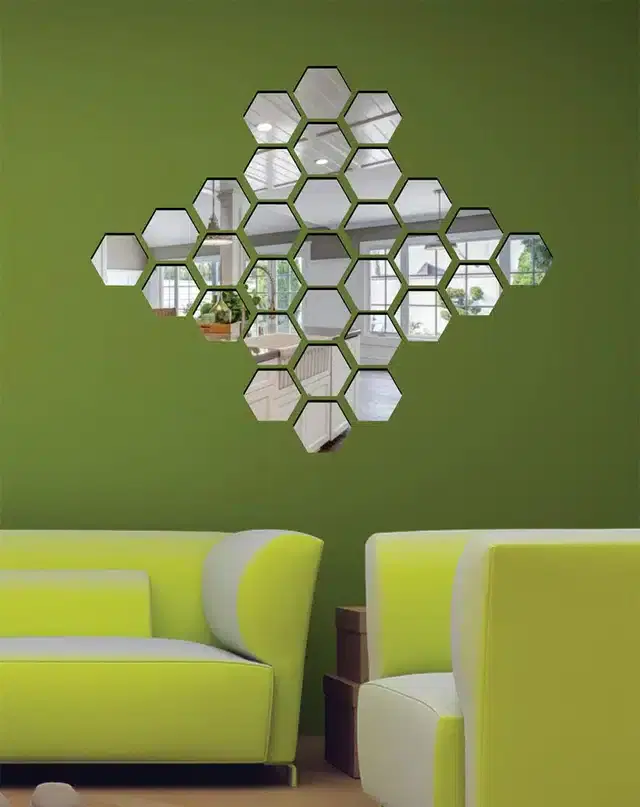 Acrylic Hexagon Shaped Wall Mirror Stickers, Silver, Pack of 31