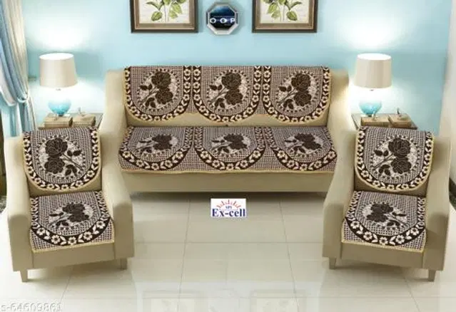 Polycotton 5 Seater Sofa Covers, Brown, Set of 1