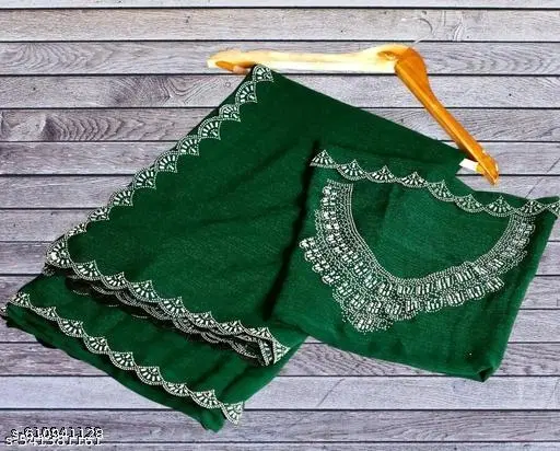 Chiffon Embellished Saree For Women, Green