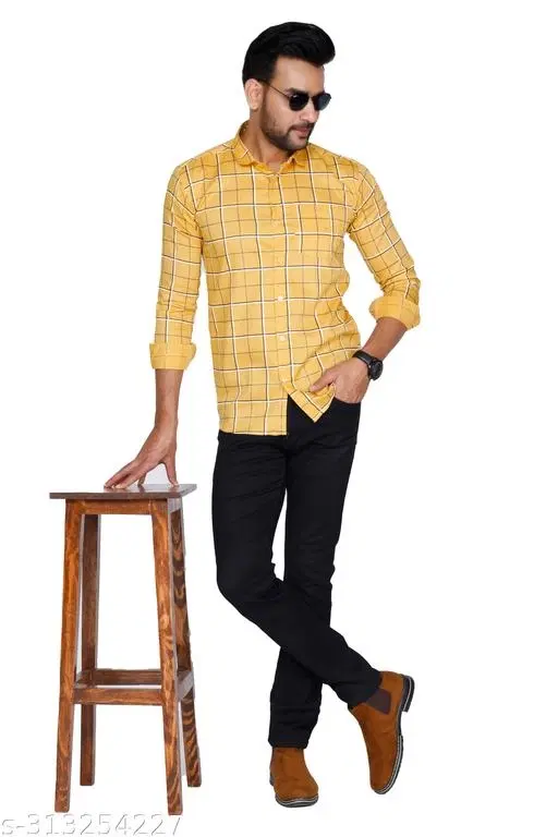 Cotton Blend Checked Shirt for Men, Yellow (XXL) Pack of 1
