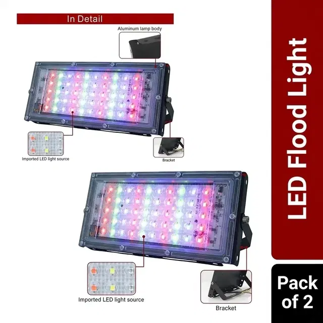 LED Flood Light with Remote (Pack of 2)