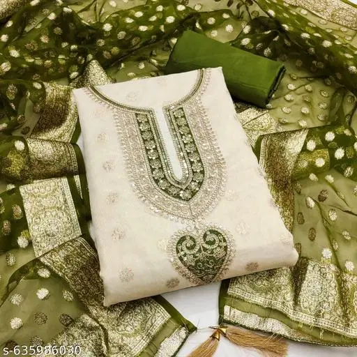 Chanderi Silk Embroidered Punjabi/All Over Suits for Women (Green, 6.65 meter (XXL)