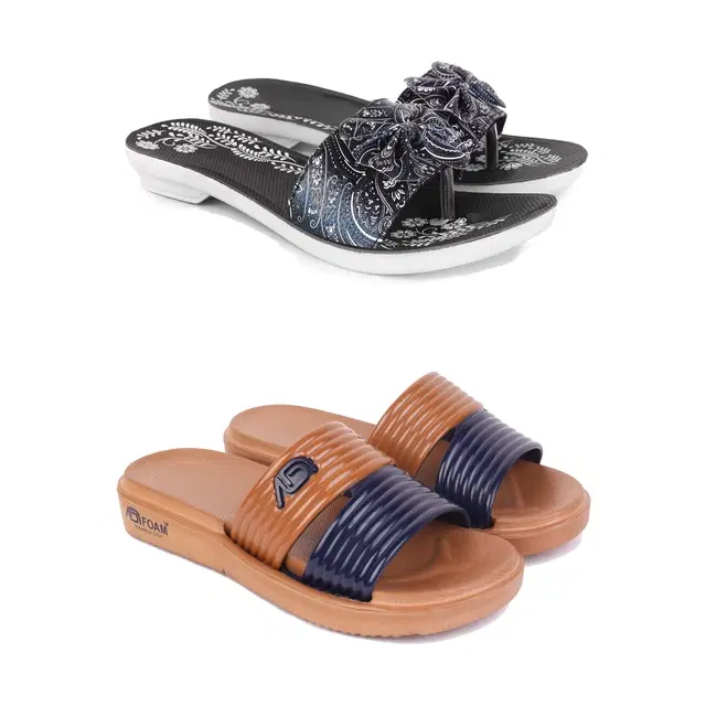 Combo of Sliders & Flats for Women, Set of 2 (Multicolor, 7)