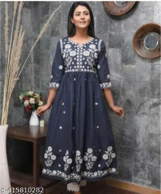 Rayon Kurta Set For Women, Blue (XL)