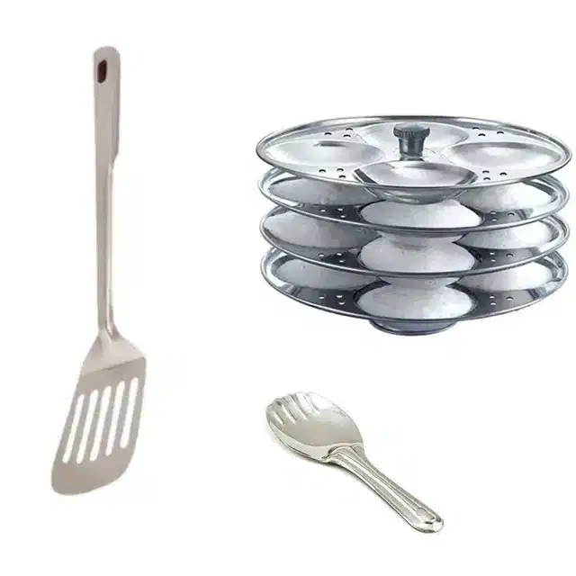 Stainless Steel Egg Palta, Rice Palta & Idli Making Stand of 4 Plates, Combo of 3