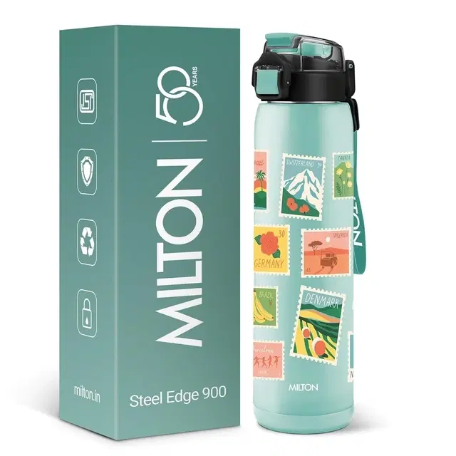 Milton Steel Edge 900 Thermoware Water Bottle 600 ml with One Touch Safety Lock & Twin Lid Sip or Gulp,Long Hours Hot & Cold,Leak Proof,ISI Certified,Vacuum Insulated,Office,Gym,School,Purple