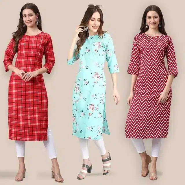Women Crepe Printed Kurta, Pack Of 3 (Multicolor, S) (SD-291)