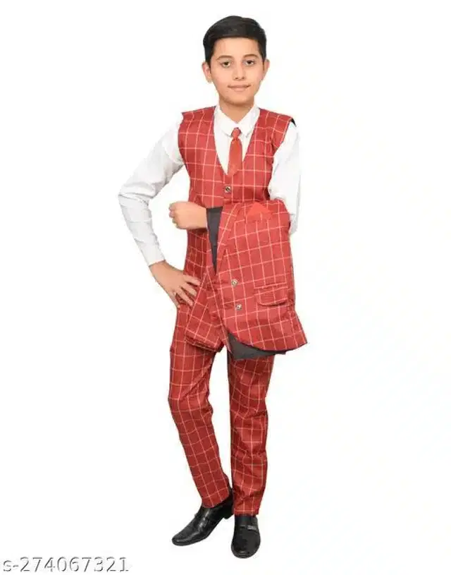 4 Pcs Coat Pant Set for Boys (Multicolor, 6-7 Years)