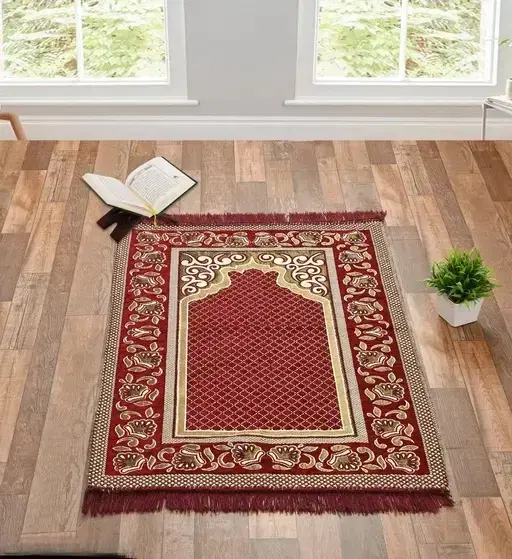 Furnishing Hut Chenille Islamic Janamaz Prayer Mat Maroon 27x50in