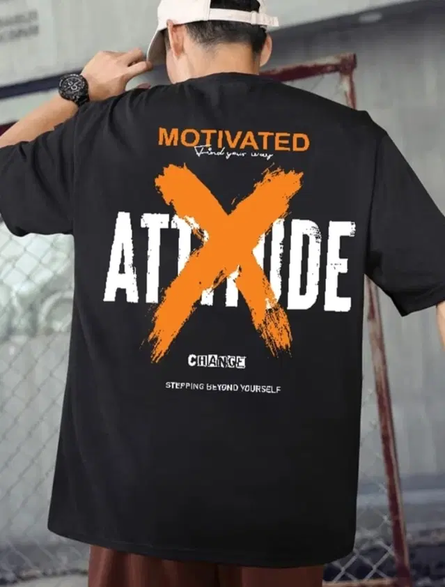 Cotton Blend Printed T-Shirt for Men, Black (S)