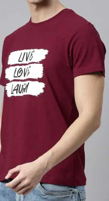 Ruggstar Casual Printed Round Neck T-Shirt For Men (Maroon, L) (R-19)