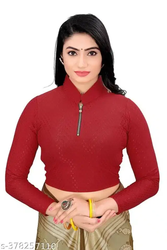 Three-Quarter Sleeves Blouse for Women (Maroon, 28)
