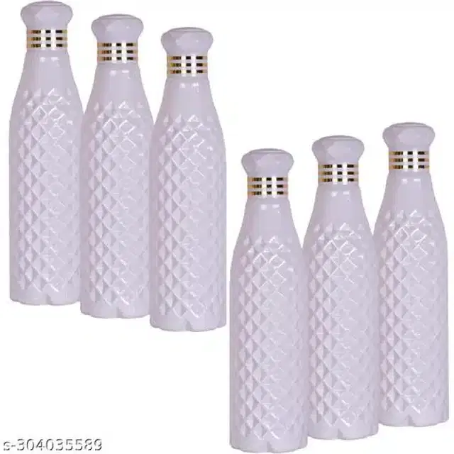 Water Bottle Set, White, 1000 ml, Pack of 6