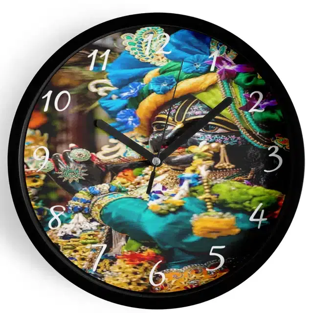 Analog Lord Krishna Wall Clock for Home, Black, 7 Inches