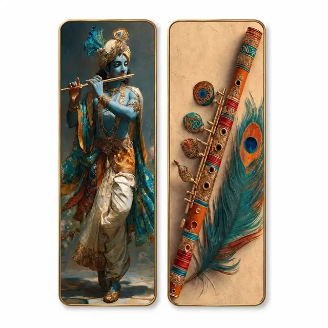 Kc Arts Uv Coated Krishna Flute Art Wall Hanging 6x18in Pack Of 2