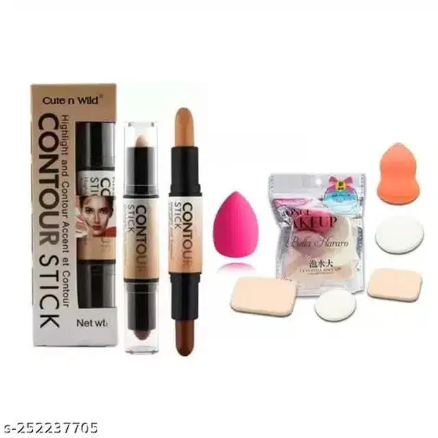 2 in 1 Contour Stick with Makeup Blender Puffs Set, Set of 2