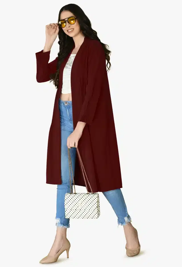 Full Sleeves Shrug for Women (Maroon, S)