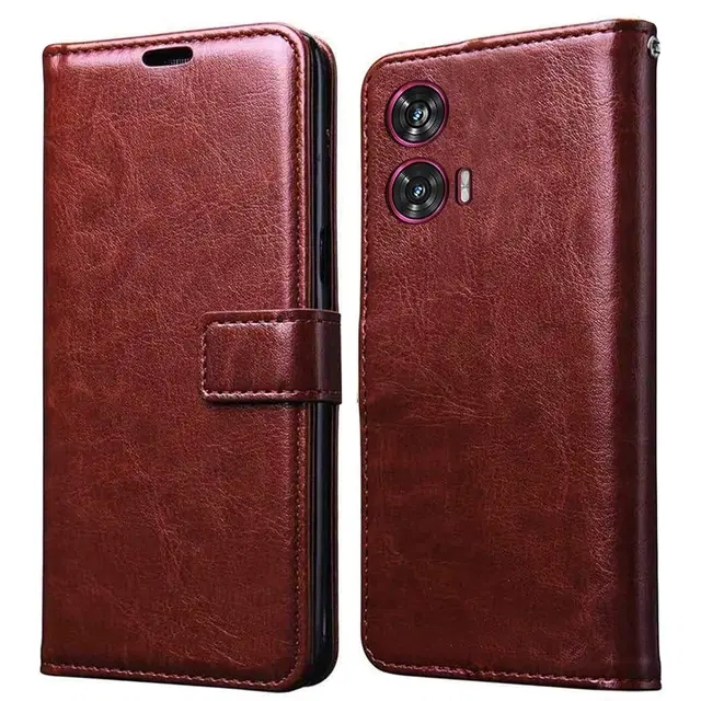 Artificial Leather Mobile Flip Cover for Motorola Edge 50 Fusion, Brown