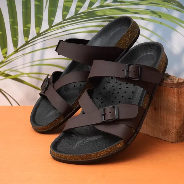 Solid Flipflops for Men (Brown, 6)