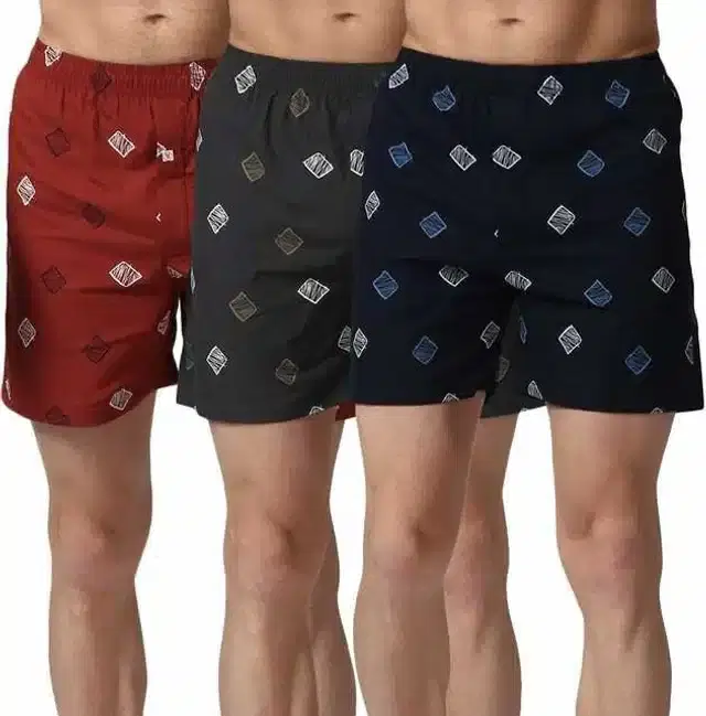 Men Cotton Viscose Blend Printed Boxers, Pack Of 3 (Multicolor, S) (SD-687)