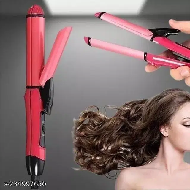 NH-2009 2 in 1 Hair Straightener cum Curler, Pink, 100 W