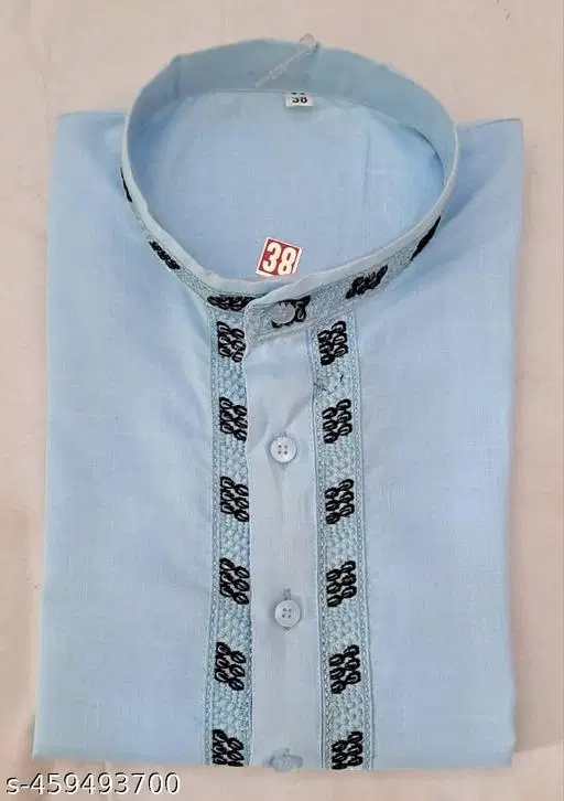 Cotton Solid Kurta for Men, Blue (L)
